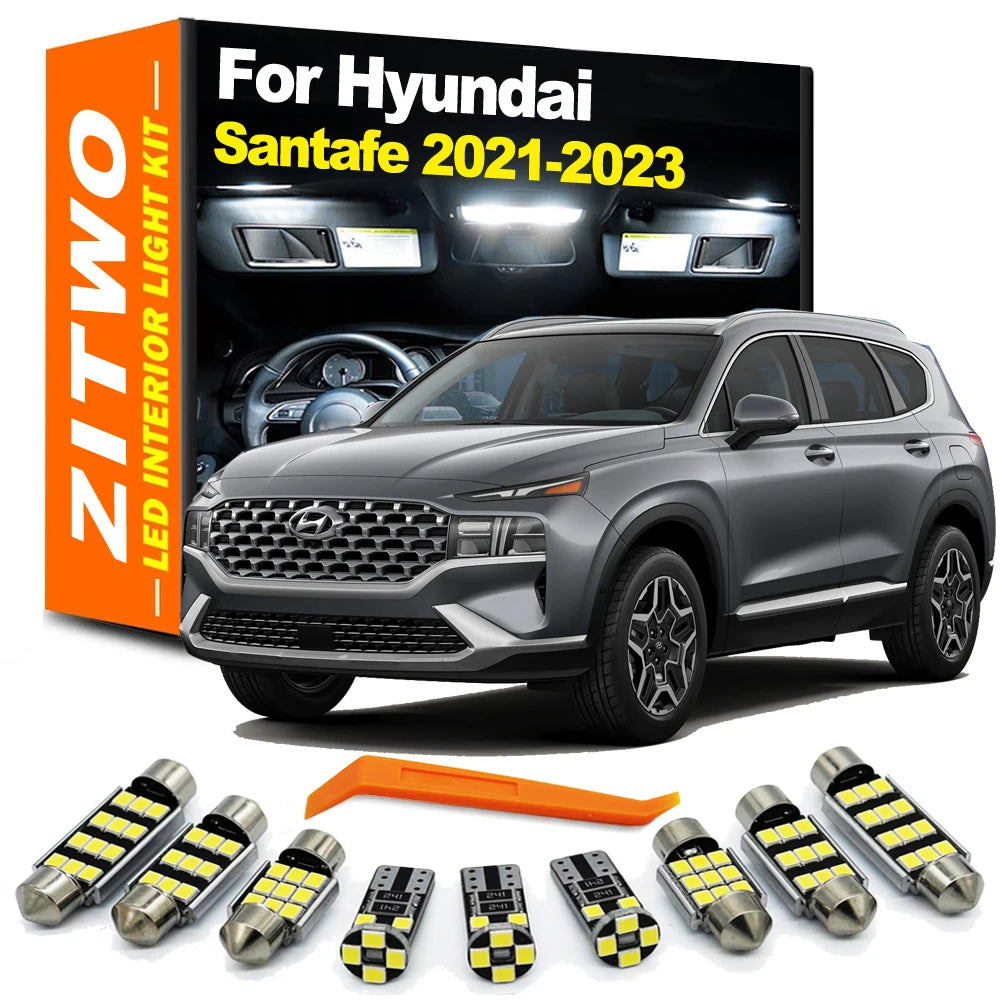 ZITWO 10Pcs Car Bulbs LED Interior Dome Map Sun Visor Light Kit For Hyundai Santafe Santa fe 2021 2022 2023 Plate Trunk Lamp