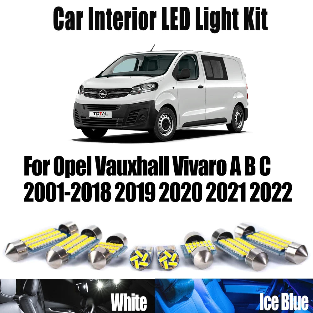 LED Interior Light Kit for Opel Vauxhall Vivaro A B C 2001-2018 - Canbus Dome Map Door Trunk Bulbs | AUTOKITSHOP