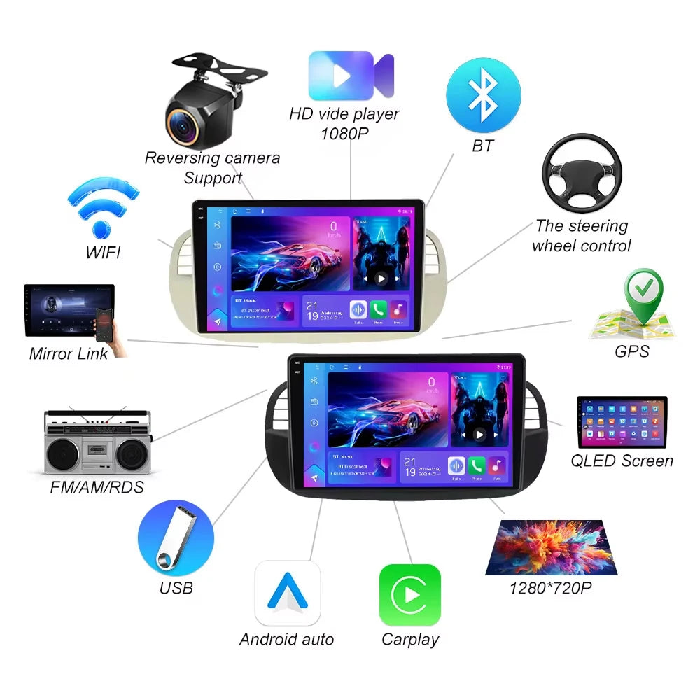 Android 16 Radio Stereo Car Dvd For Fiat 500 2007-2015 Gps Navigation Steering Auto Multim | AUTOKITSHOP
