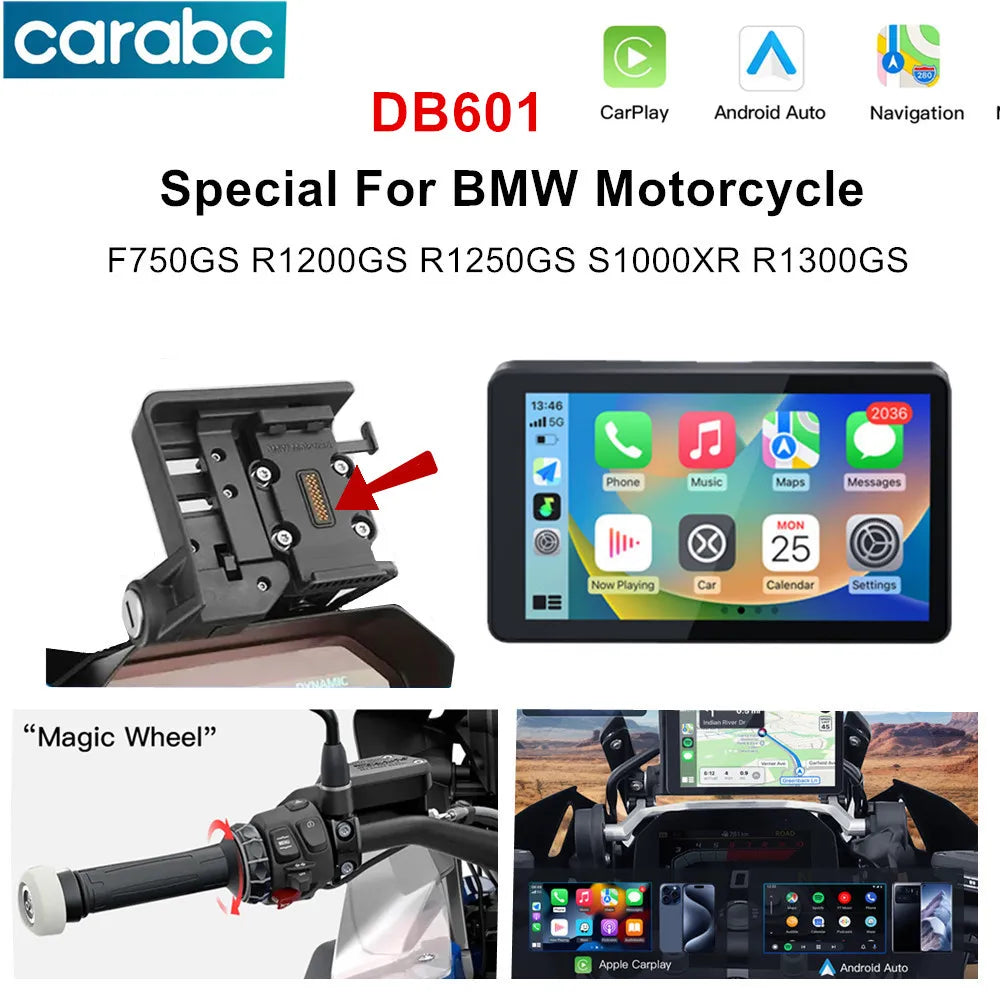 6inch DB601 Portable Motorcycle Navigation Wireless CarPlay Android Auto For BMW F750GS XR