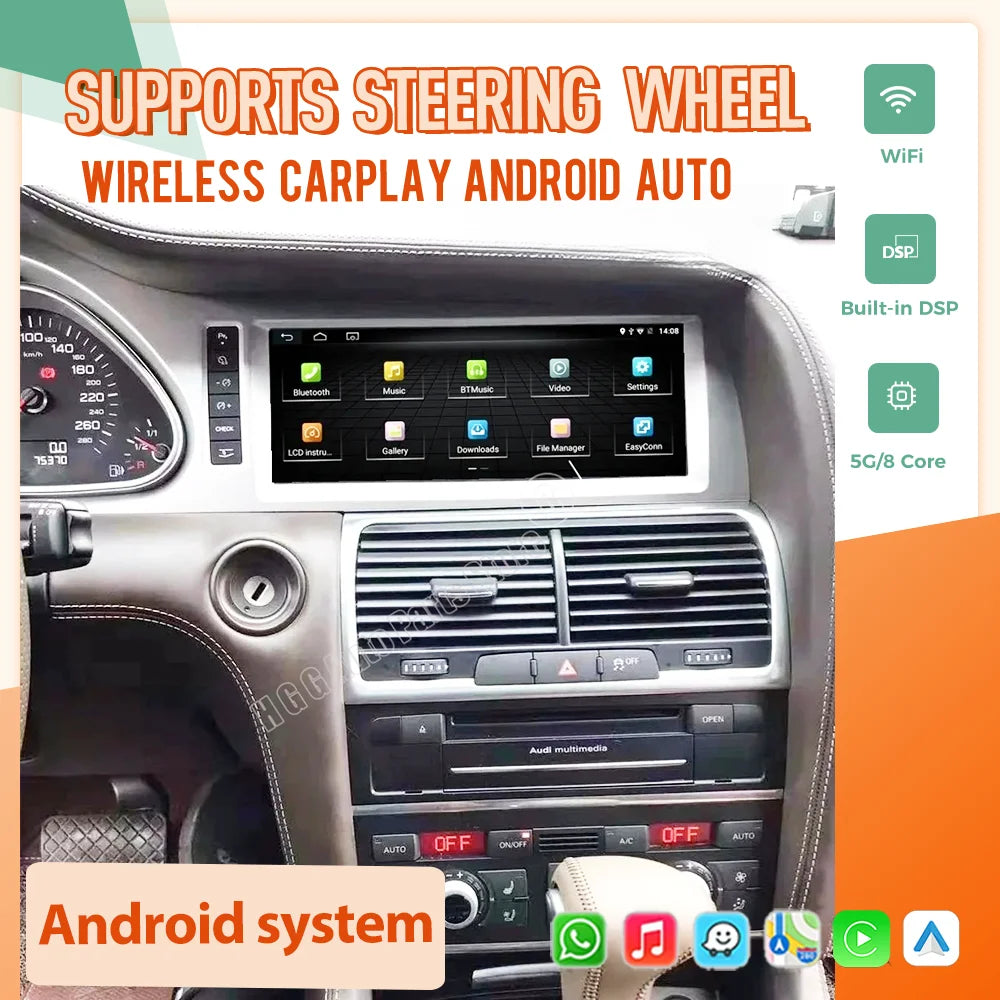 L Car Android14 For Audi Q7 A4L A4 2005-2015 Wireless CarPlay GPS Intelligent Multimedia P