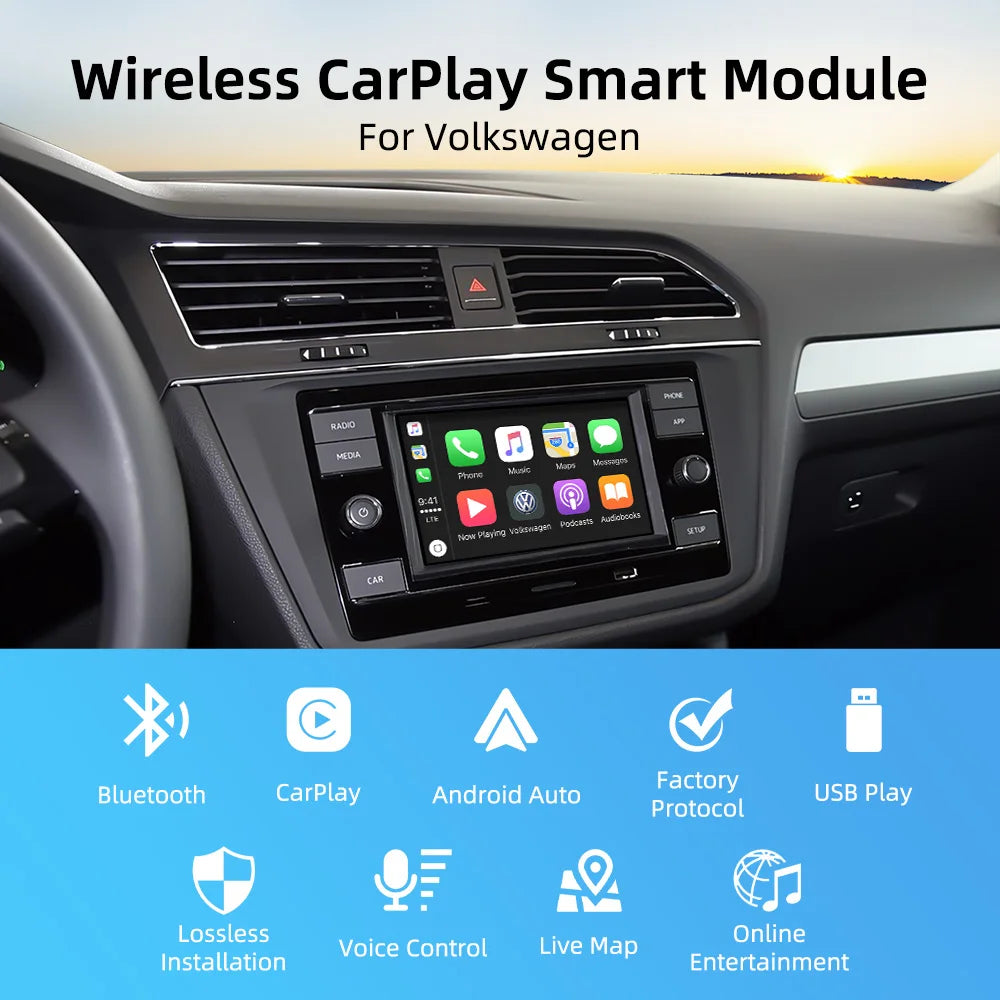 Wireless Carplay Android Auto for VW Volkswagen MIB2 Golf 7 Tiguan Polo Seat OEM Screen Up | AUTOKITSHOP