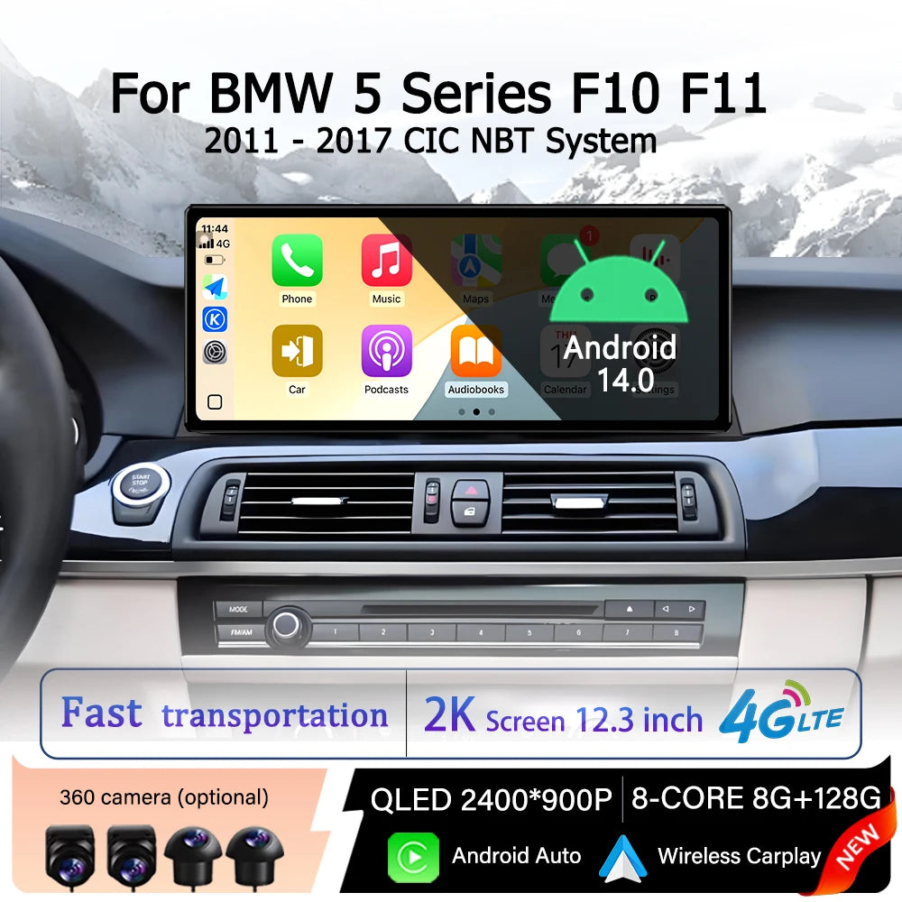 Android 14 QLED 2400*900P Multimedia Display for BMW 5 Series F10 F11 2011-2017 CIC NBT Sy