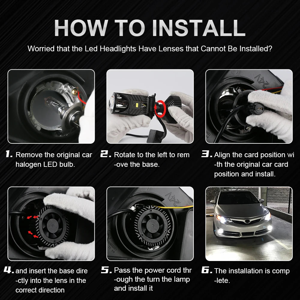 H4 LED Projector Lens Mini H4 LED Lenses Auto Headlight Bulbs CSP Chip High Low Beam Canbu