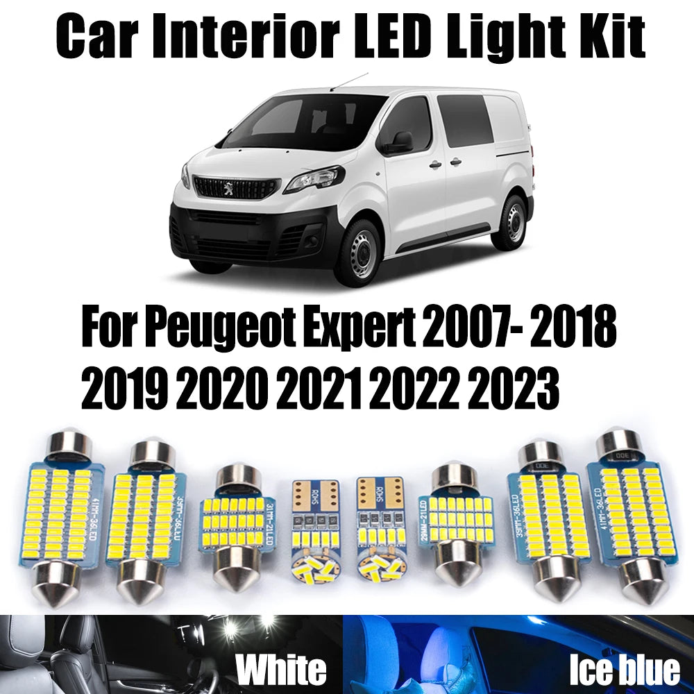 13-Piece LED Interior Light Kit for Peugeot 2007-2018 - Canbus Error-Free Interior Bulbs