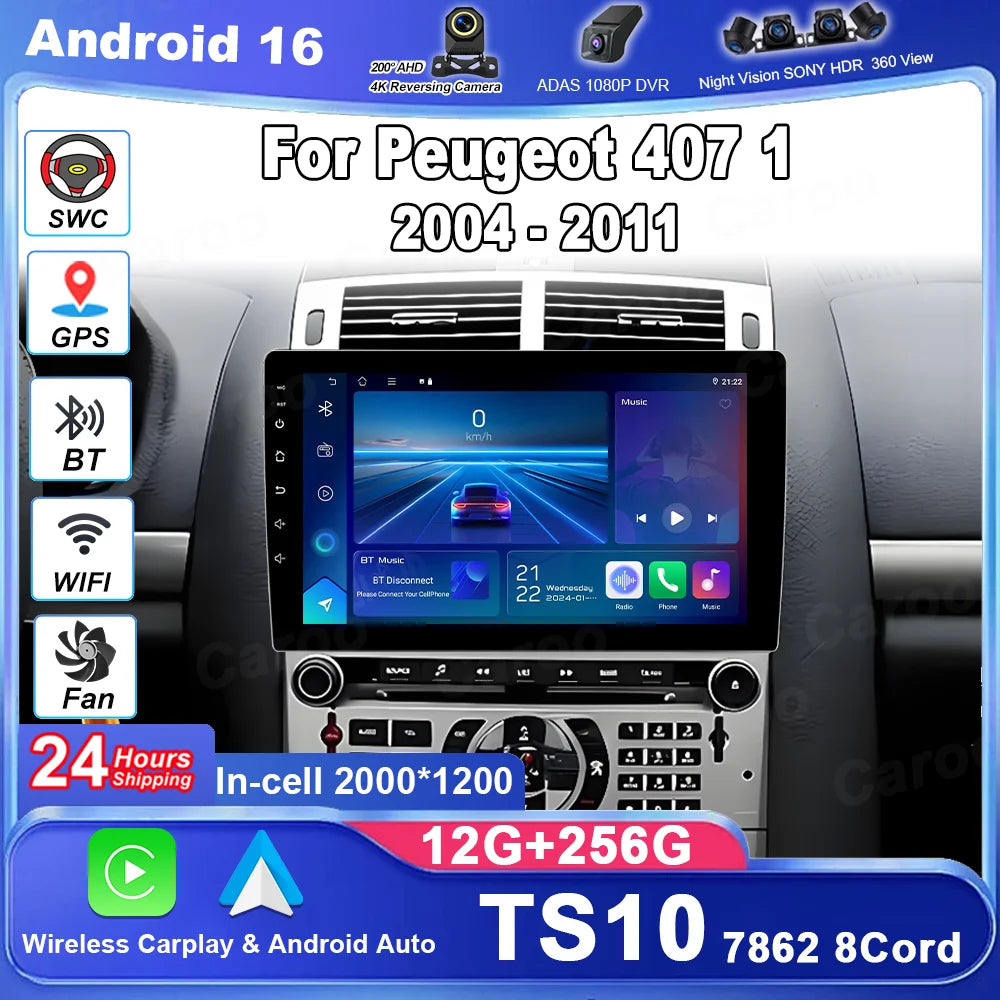 Android Auto For Peugeot 407 1 2004 - 2011 Car Radio Video Multimedia Player Navigation GP