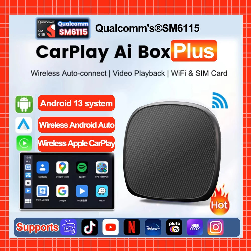 Android 13 Ai Box QCM 6115 Wireless Carplay And Android Auto CarPlay WiFi 4g LTE GPS Built