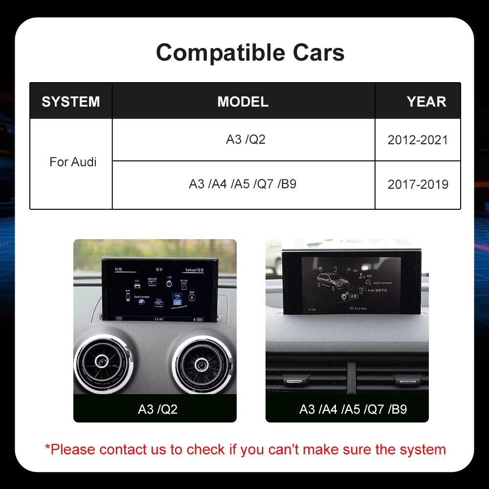 AUTOABC Wireless CarPlay Android Auto Interface for Audi A3 A4 A5 Q2 Q7 Q5L 8V with MIB sy
