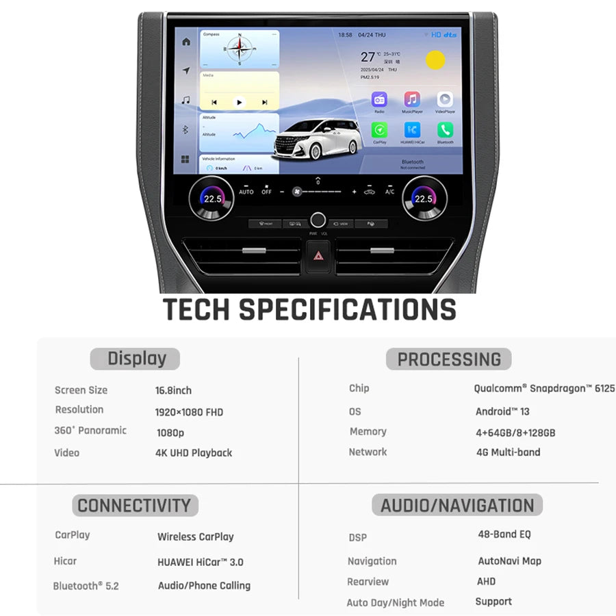 16.8inch For Toyota Alphard Vellfire Upgrade 40 Series 2015-2023 Car Radio Navi GPS Androi | AUTOKITSHOP