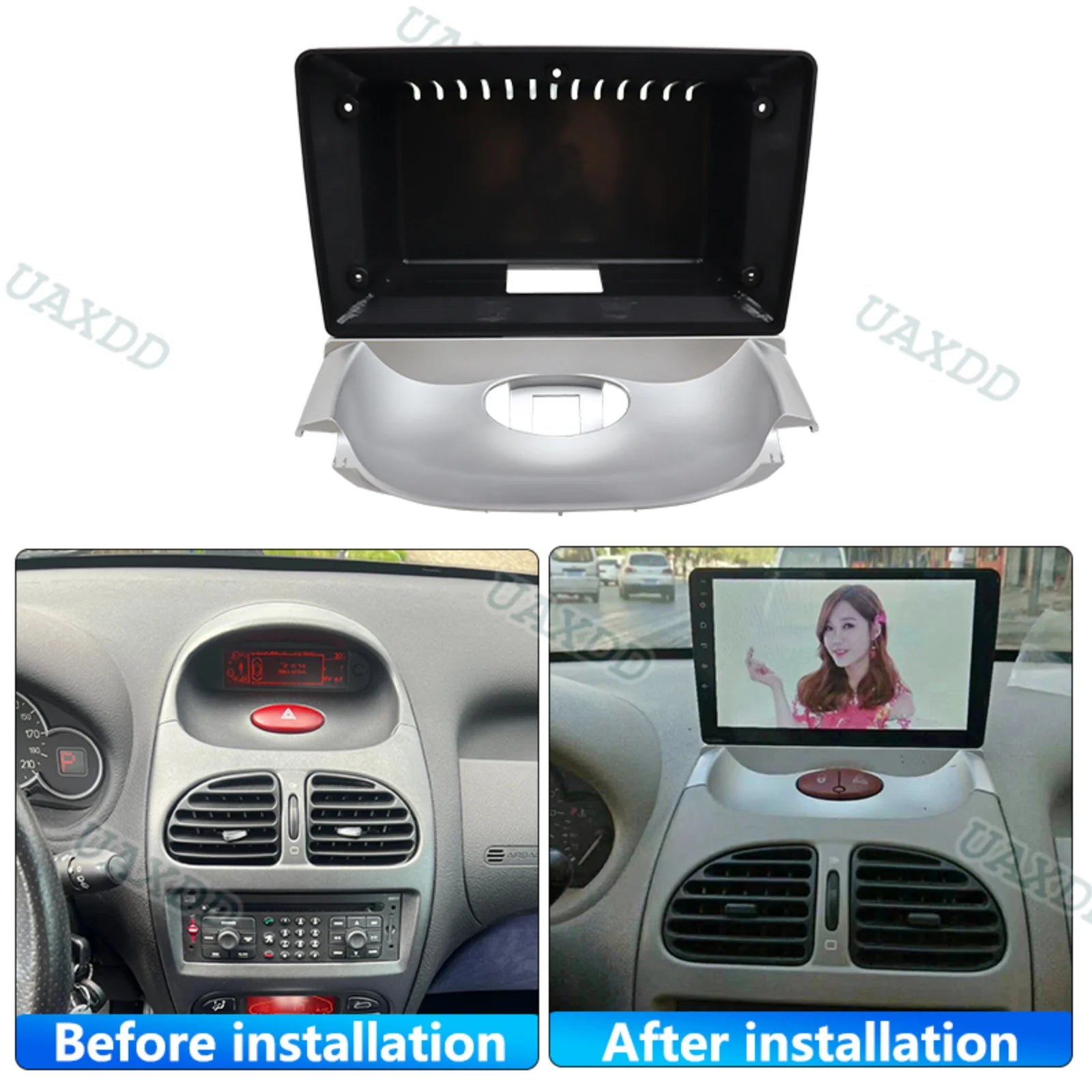 Car Panel Fascias Dashboard For PEUGEOT 2004-2008 206 2006-2013 CITROEN C2 9Inch Frame Kit