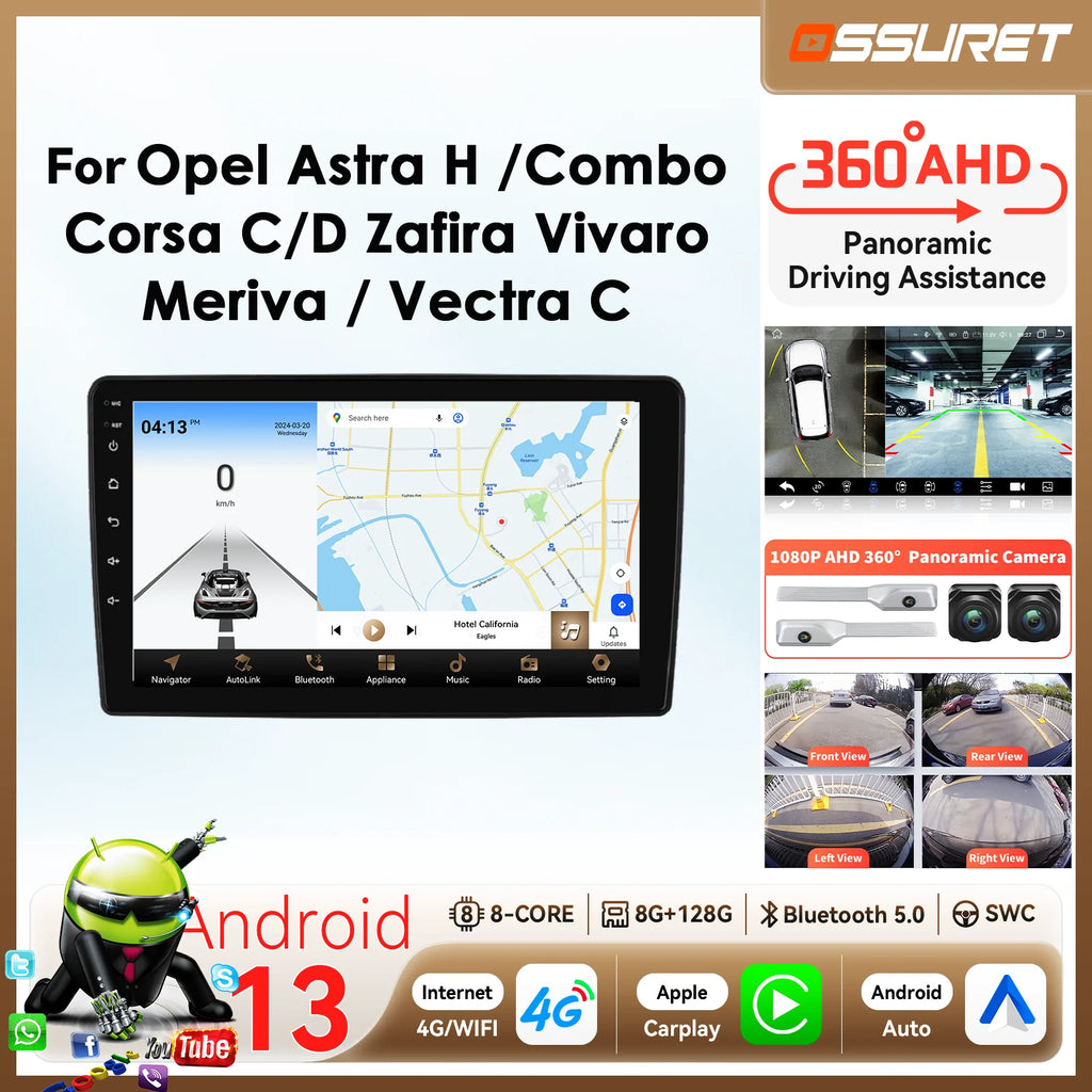 9"Carplay Android Auto Car radio Multimedia For Opel Astra H 2004 Antara Corsa C D Meriva