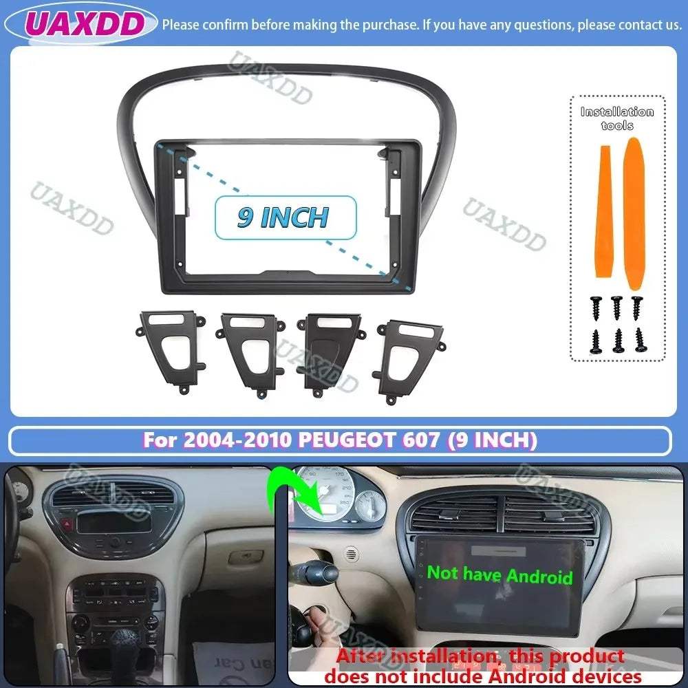 For 2004-2010 PEUGEOT 607 9INCH 2 Din Car stereo Android frame panel fascia cable video ha