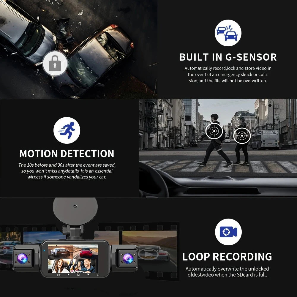 4Lens 360° Dash cam Voice 1080P Video Recorder Car DVR Recording camera Front left right Rear View Auto 4ch dashcam 24H Parking