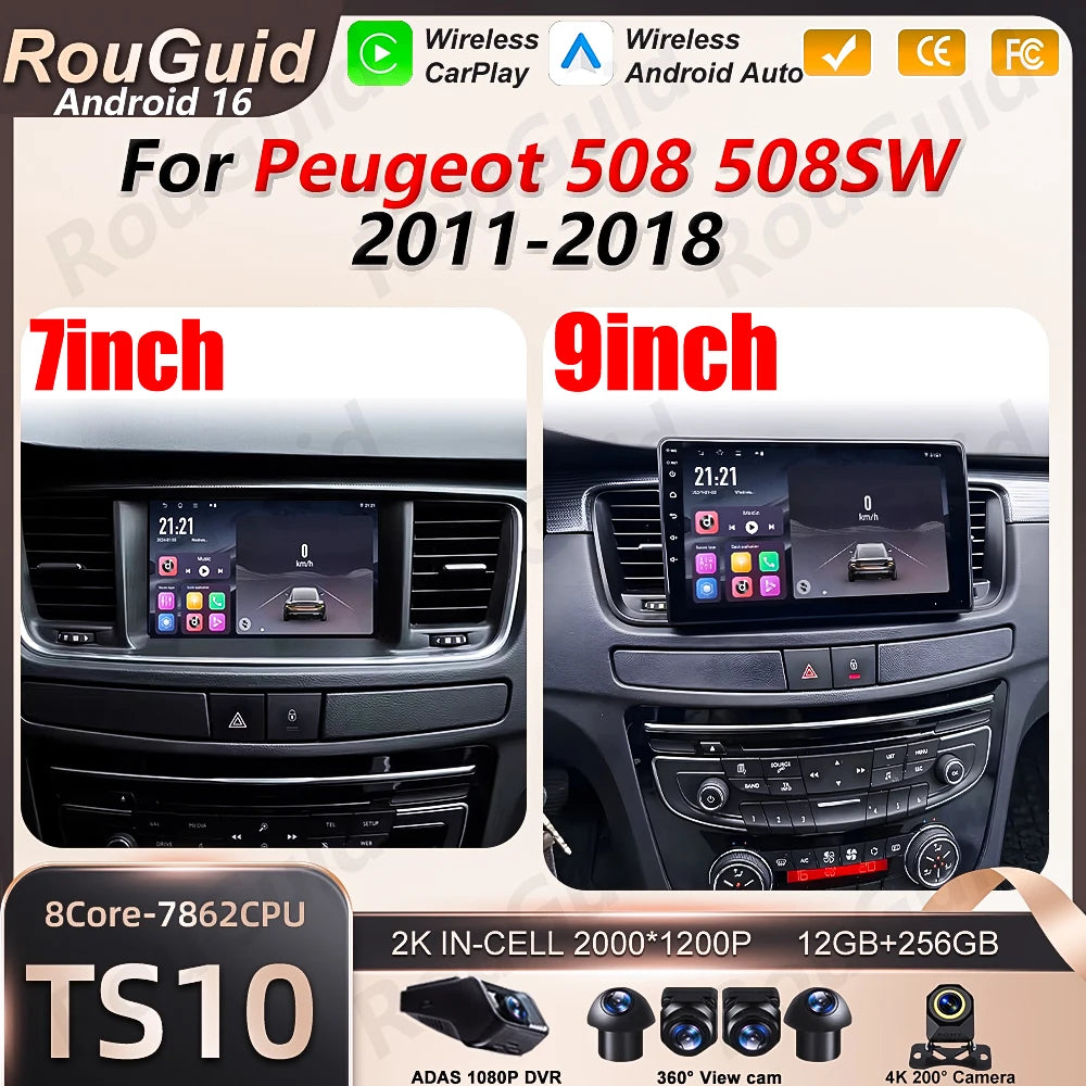 Android 16 Car Radio For Peugeot 508 508SW 2011 2012 2013 -2018 Wireless Carplay Video Mul | AUTOKITSHOP