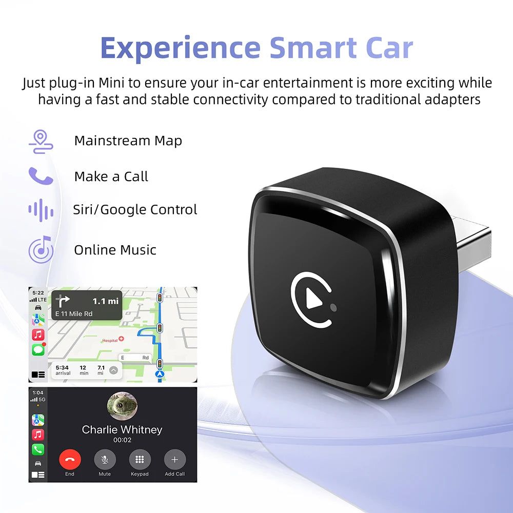 Mini Adapter Wireless CarPlay Wireless Android Auto for Car OEM Plug and Play WiFi Bluetoo