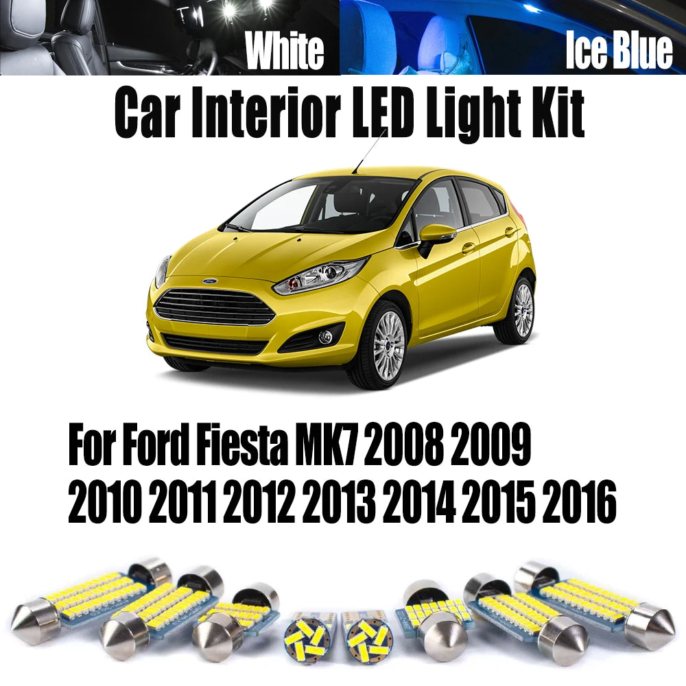 11-Piece LED Interior Light Kit for Ford Fiesta MK7 2008-2011 - Canbus Dome Map Door Trunk Bulbs | AUTOKITSHOP