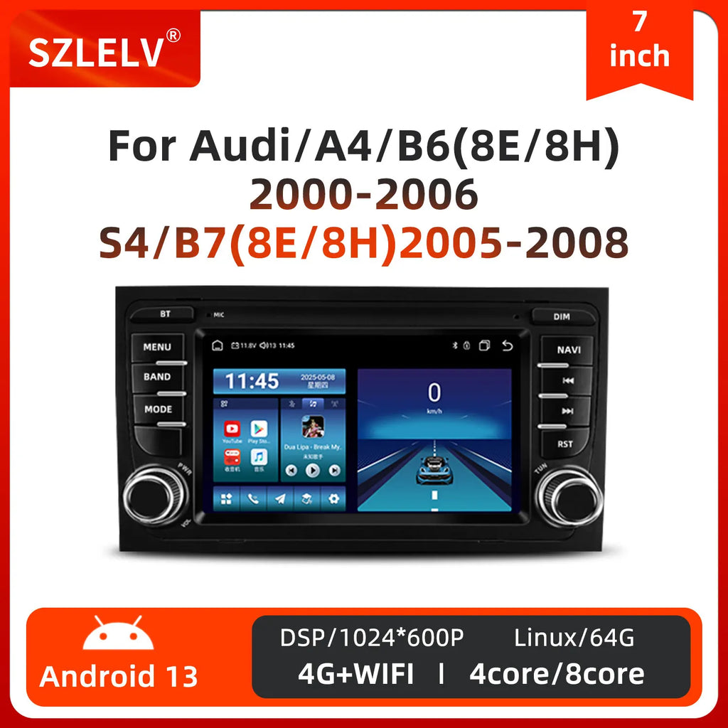 7 Inch Wireless CarPlay Android Multimedia Radio Display with GPS Antenna for Audi A4 B6 2