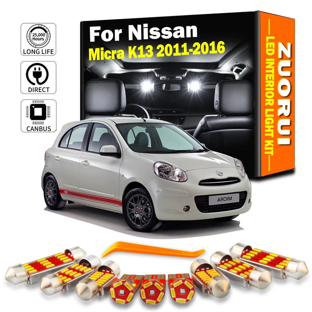 8-Piece LED Interior Light Kit for Nissan Micra K13 - Canbus Error-Free Bulbs | AUTOKITSHOP
