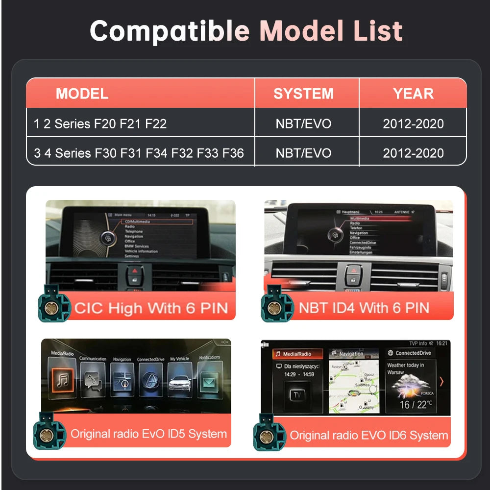 Car Radio Multimedia Display Screen Wireless Carplay Android Auto For BMW 1 2 3 4 Series F | AUTOKITSHOP