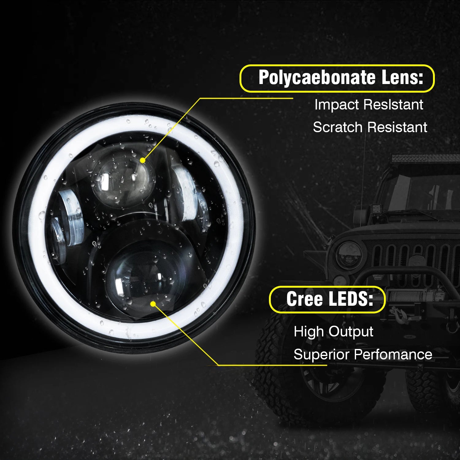 7Inch Round APP Control Car LED Headlights RGB Halo Ring Angel Eyes Off Road H13 H4 LED La