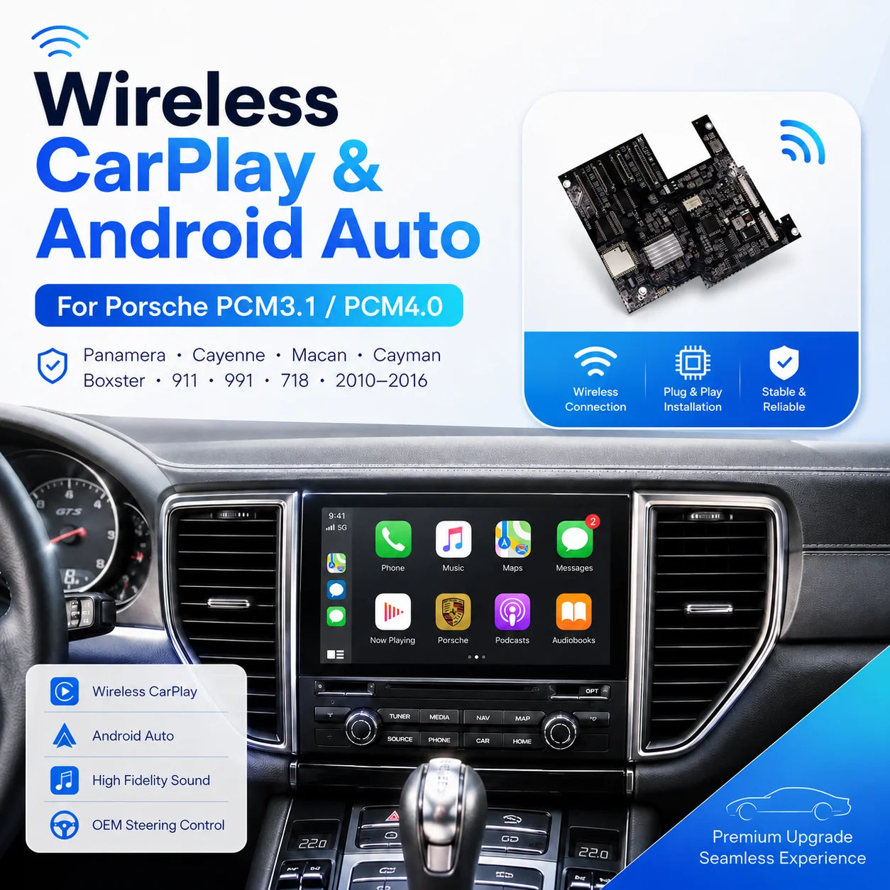 Wireless Carplay Android Auto For Porsche PCM3.1 PCM4.0 Panamera Cayenne Cayman Macan Boxs