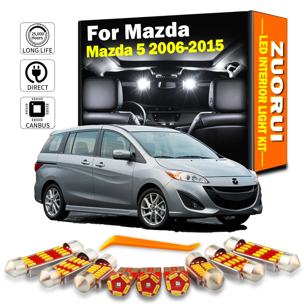 10-Piece LED Interior Light Kit for Mazda 5 2006-2009 - Canbus Dome Map Door Trunk Bulbs | AUTOKITSHOP