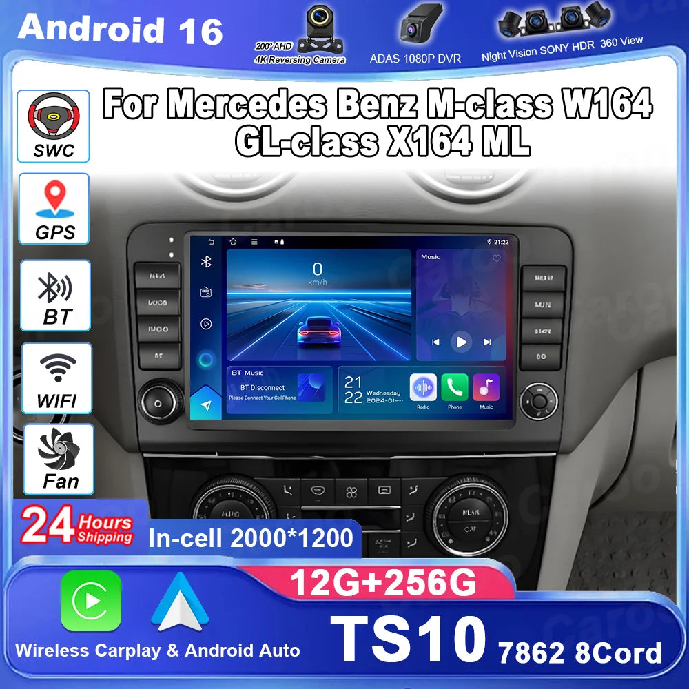 Android 16 For Mercedes Benz M-class W164 GL-class X164 ML Car Radio Multimedia Video Play