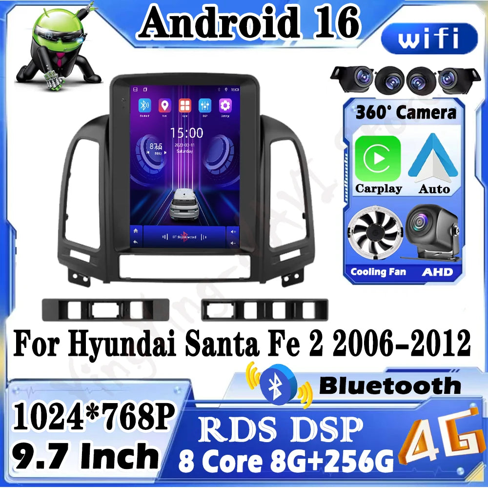 9.7 lnch for Hyundai Santa Fe 2 2006-2012 Car Radio Multimedia Player Android 16 DSP Stere