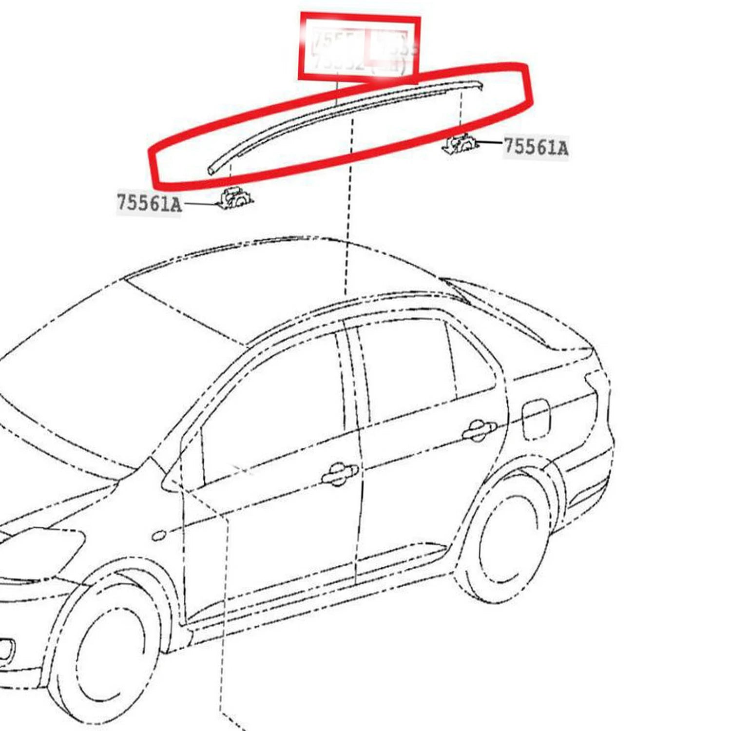 SINOCMP 1Pair L+R Side Roof Drip Moulding Trim Set 75551-52160 75552-52140 For Toyota Yari