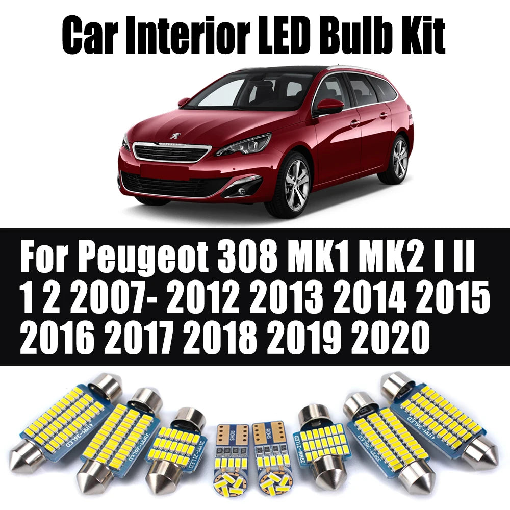 LED Interior Light Kit for Peugeot 308 MK1 MK2 I II 1 2 2007- 2018 - Canbus Dome Map Door Trunk Bulbs | AUTOKITSHOP