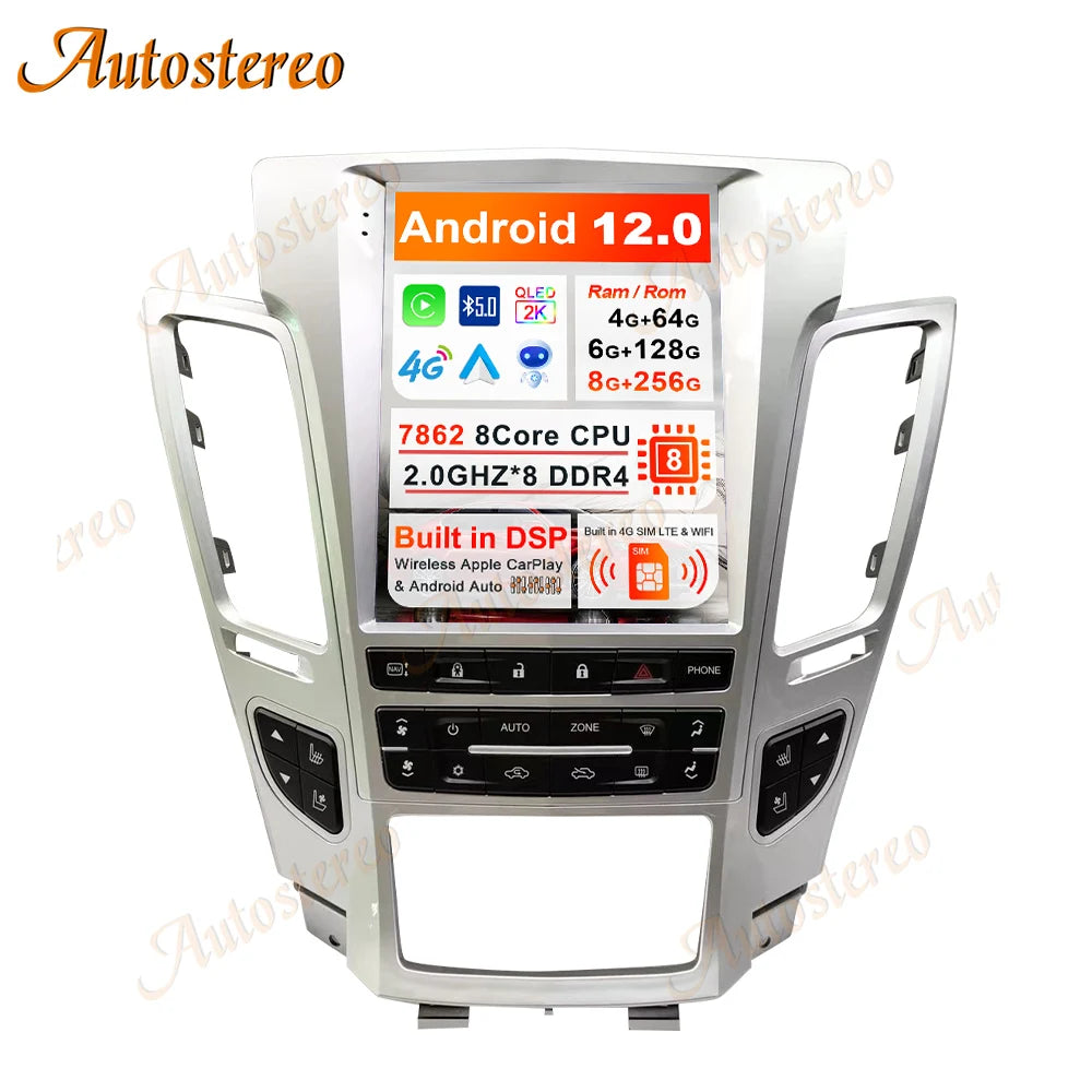 Carplay Android 14 Car GPS Navigation For Cadillac CTS 2007-2012 Tesla Screen Head Unit Mu