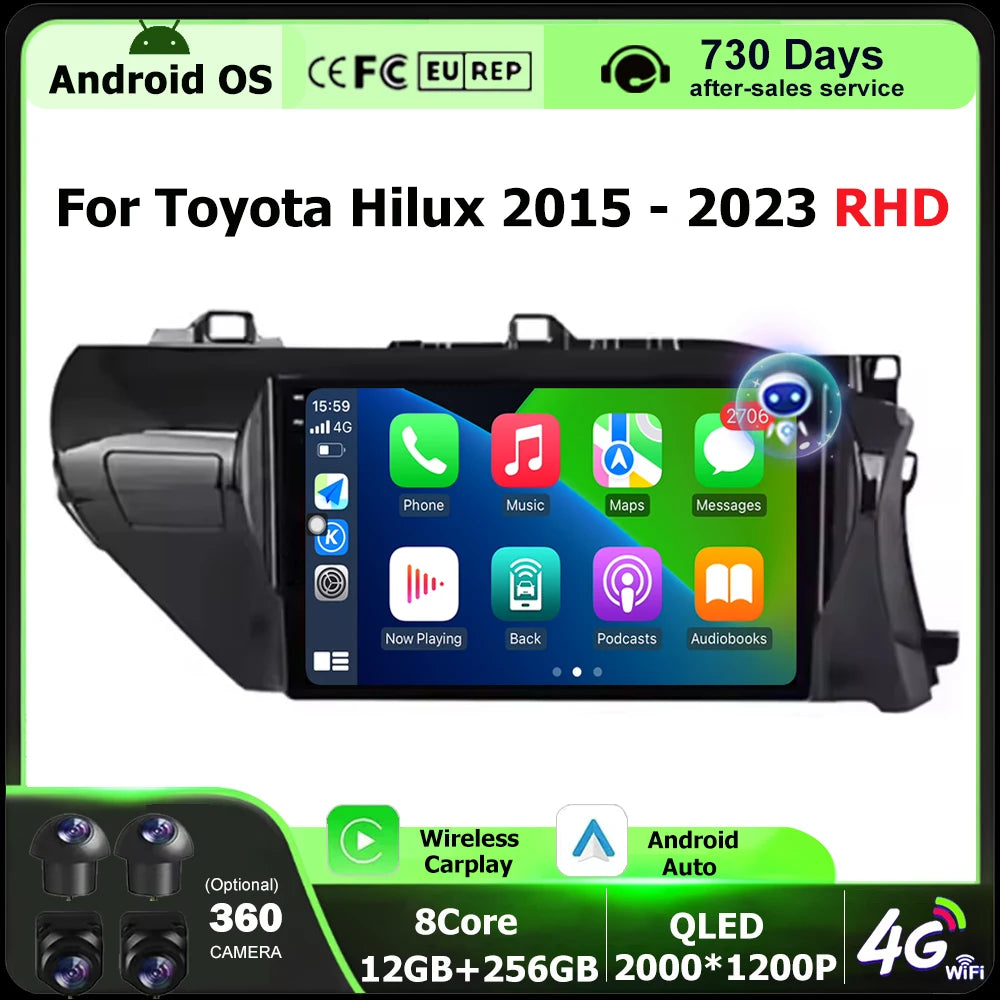 Car Radio Multimedia Video Player GPS Navigation For Toyota Hilux 2015 - 2023 RHD Android