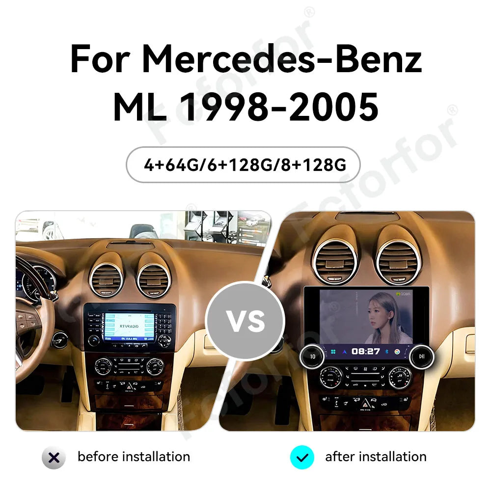 Carplay 11.5 Inch Android 15 For Mercedes Benz ML 1998-2005 Upgrade Large View HD Screen G