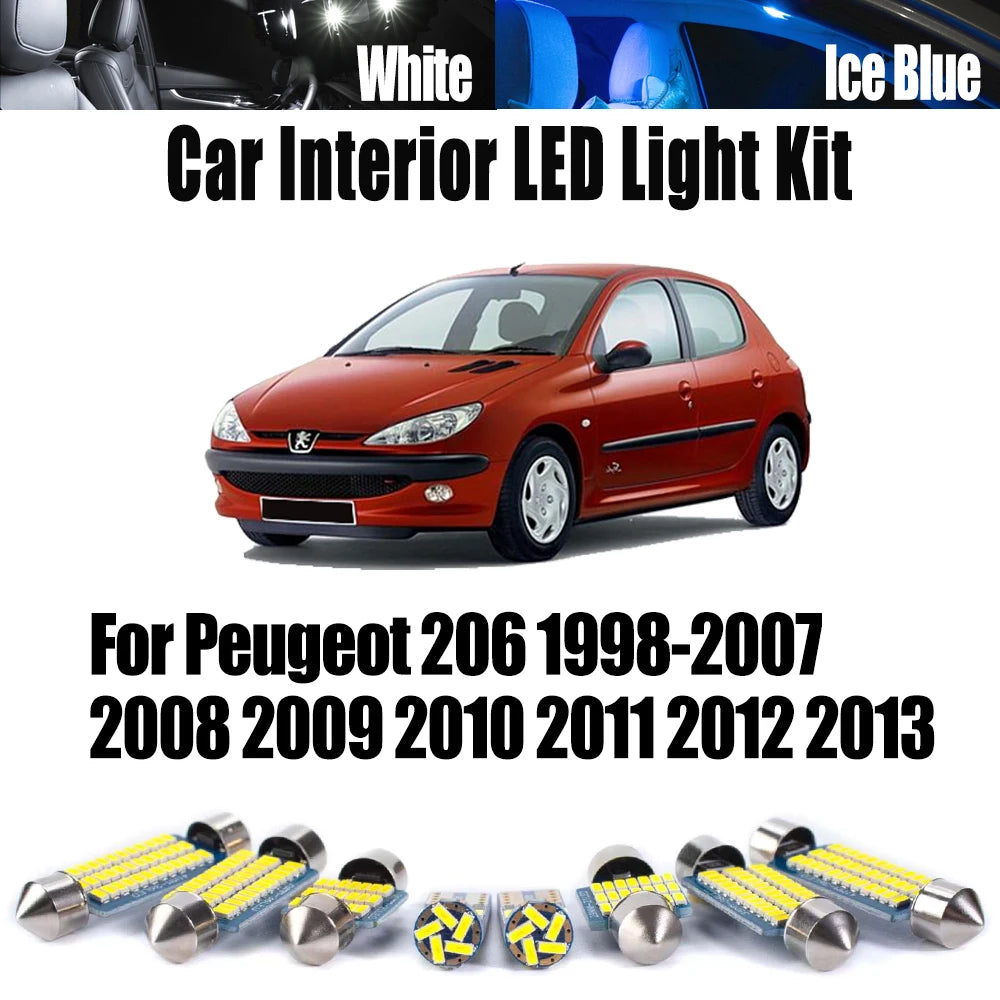8-Piece LED Interior Light Kit for Peugeot 206 1998- 2009 - Canbus Dome Map Door Trunk Bulbs | AUTOKITSHOP