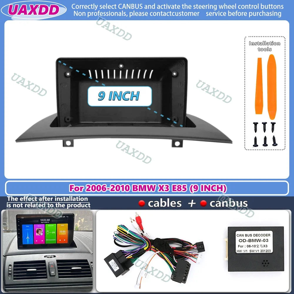 For 2006-2010 BMW X3 E85 9inch 2 Din Car stereo Android frame panel fascia cable video har