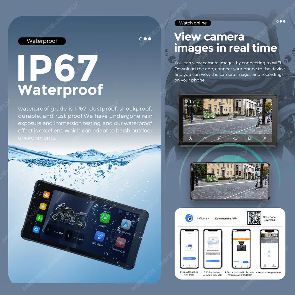 5.5 Inch Portable Motorcycle LCD IPX7 Waterproof For Wireless Carplay Android Auto Moto On