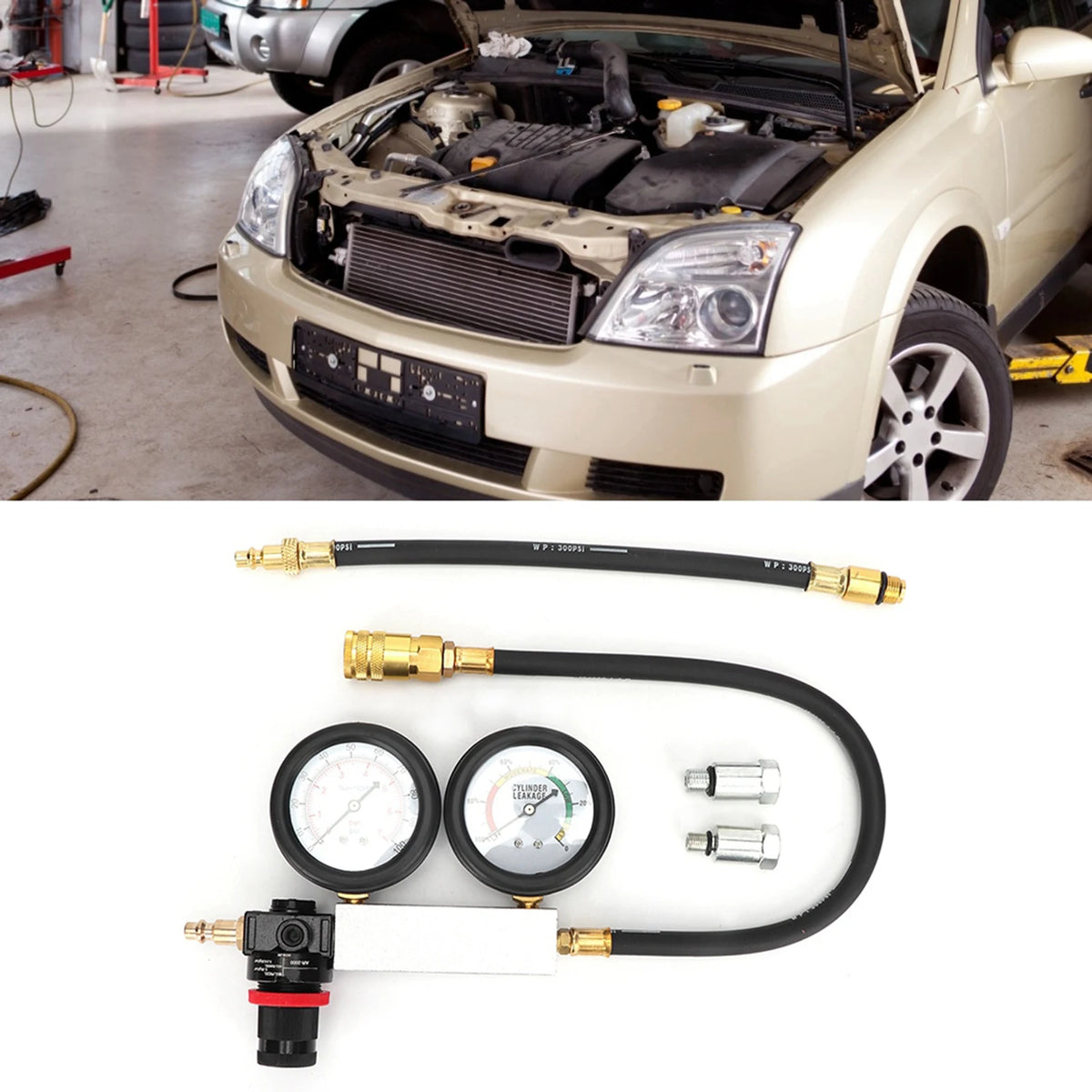Cylinder Compression Pressure Tester Cylinder Leak Tester Double Pressure Gauge Compression Leak - Automotive LED Light
