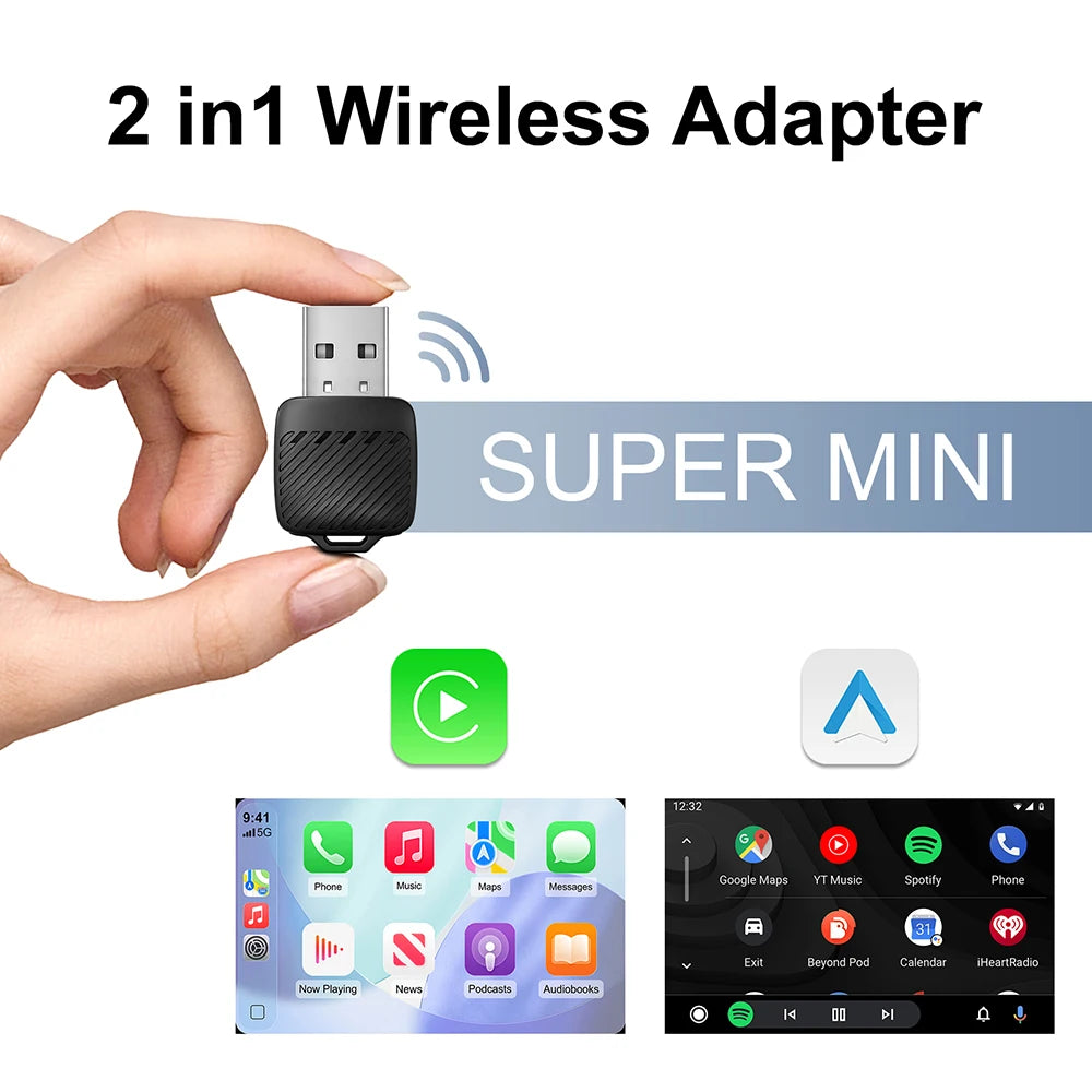 2025 New Adapter 2in1 Mini CarPlay Box Wired To Wireless CarPlay Android Auto Smart Box Bl | AUTOKITSHOP