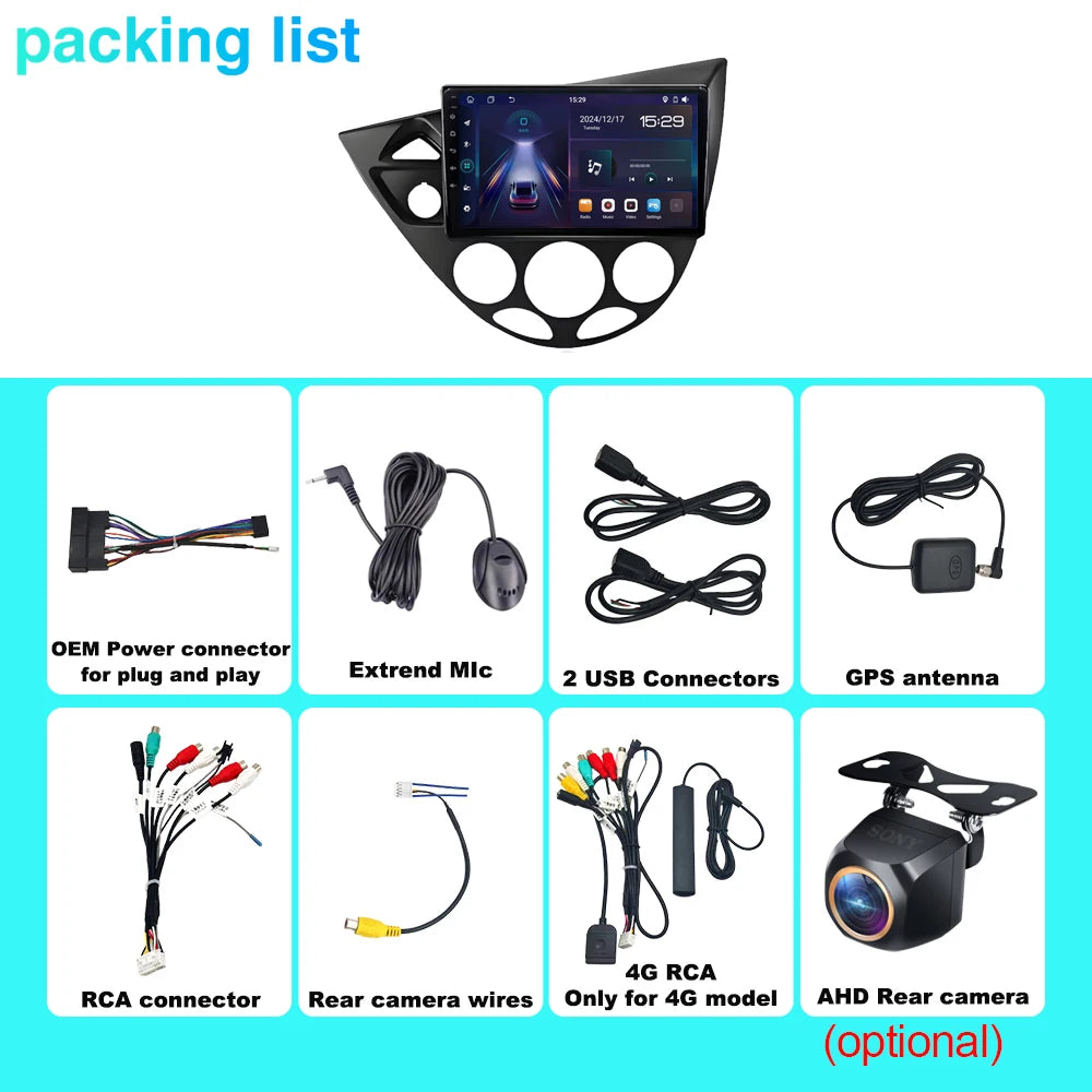Android 15 For Ford Fiesta 1995-2001 Focus MK1 1998-2004 Car Radio Multimedia 4G WIFI Carp
