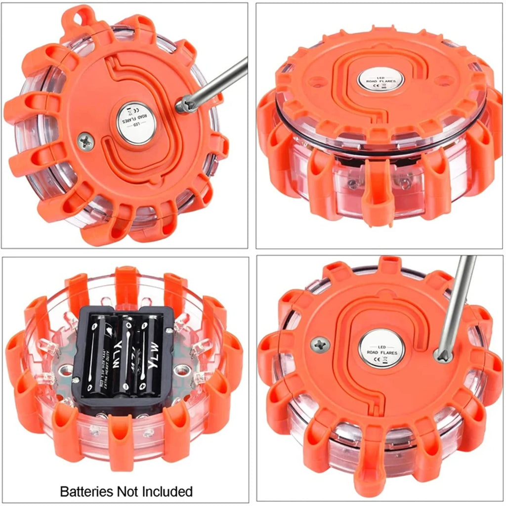 LED Road Flares Emergency Lights Roadside Safety Beacon Disc Flashing Warning Flare Kit Wi