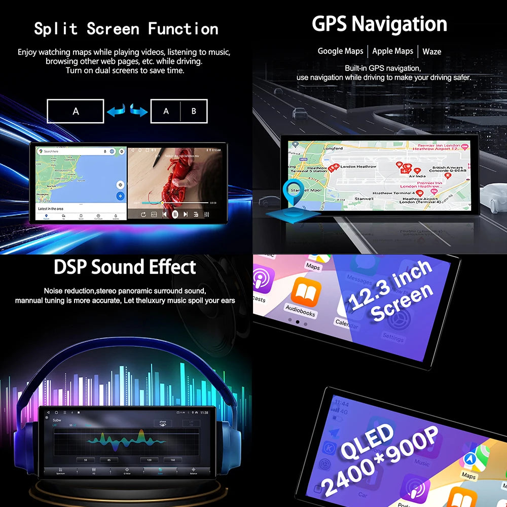 QLED 2400*900P Android 14 for Audi A4 B8 A5 2009 - 2016 Car Radio Multimedia Touch Display