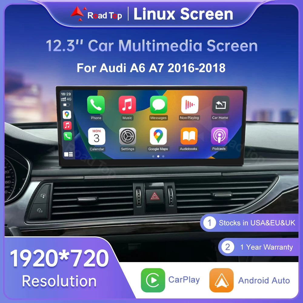 Road Top 12.3" Screen Multimedia For Audi A6 C6 A7 C7 2016-2018 with Wireless CarPlay Andr | AUTOKITSHOP