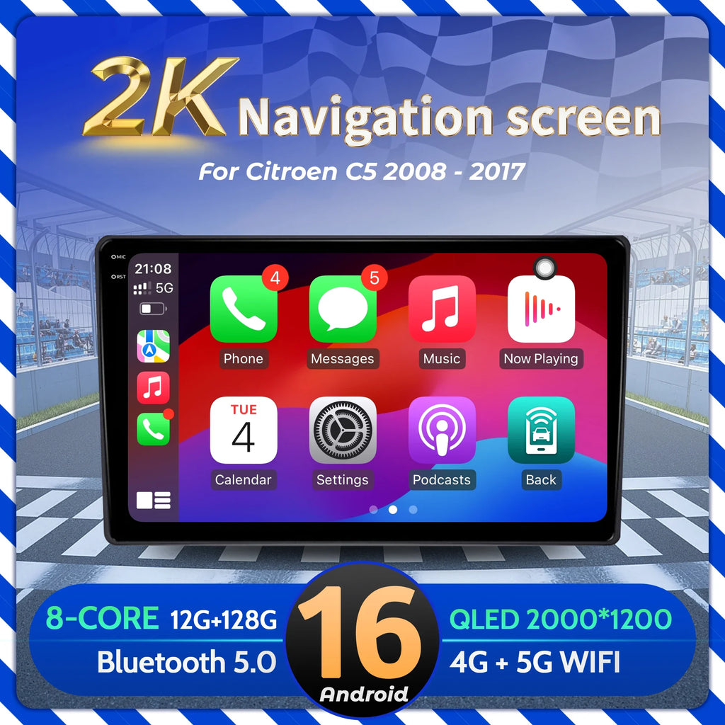 9 inch Car Radio Android 16 For Citroen C5 2008-2017 BT Carplay Multimedia Navigation 2K Q