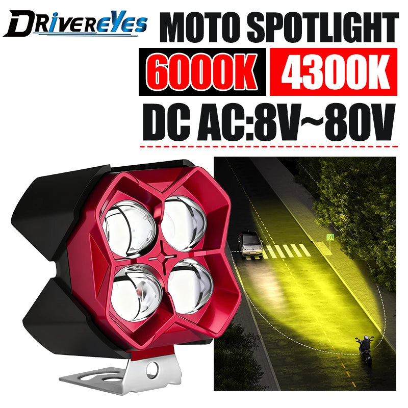 Motorcycle Spotlights 4 Eyes Lens 4300K 6000K 2.5 inch 4X4 Off Road LED Headlight 3 Modes