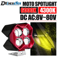 Motorcycle Spotlights 4 Eyes Lens 4300K 6000K 2.5 inch 4X4 Off Road LED Headlight 3 Modes