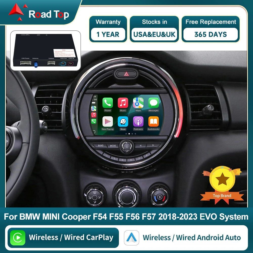 For MINI Cooper John Cooper Works F54 F55 F56 F57 2018-2023 EVO System RoadTop CarPlay Wir