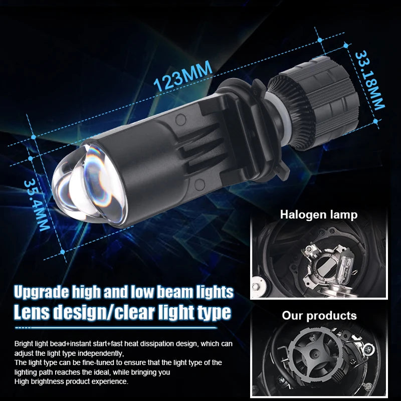 Projector H4 Lens LED Car Headlight Bulbs 150000LM CANBUS Turbo Car Motorcycle Dual Projec
