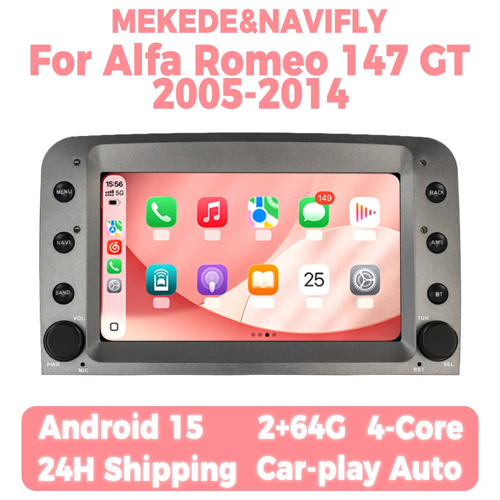 Android 15 Car Radio 7" For Alfa Romeo 147 GT 2005-2014 Multimedia Player GPS Intelligent