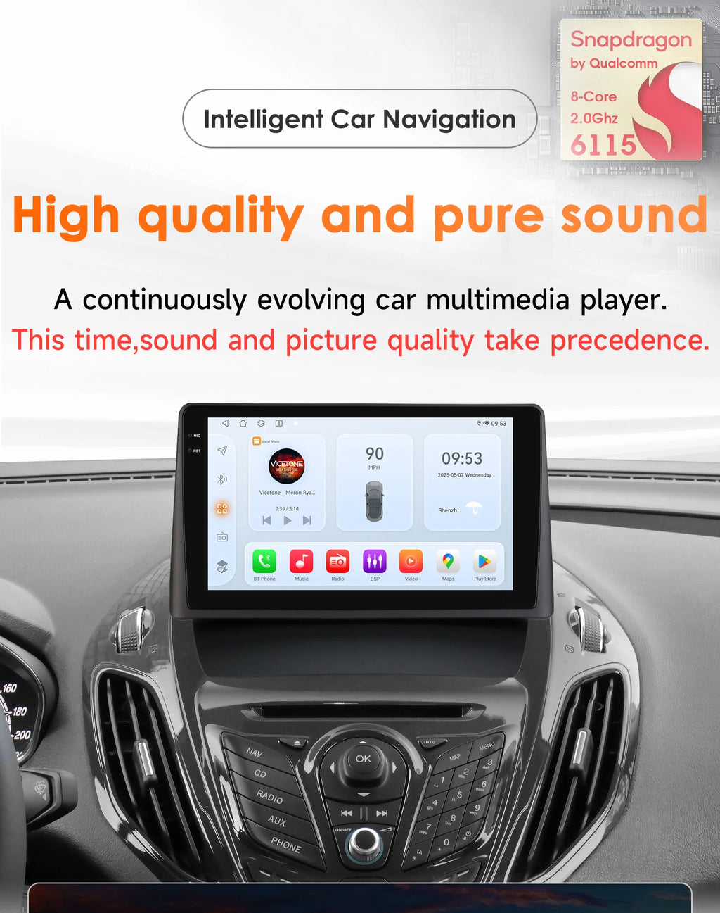 9"Android 14 Car multimedia player for Ford Transit Tourneo Courier 2013 - 2021 Carplay An