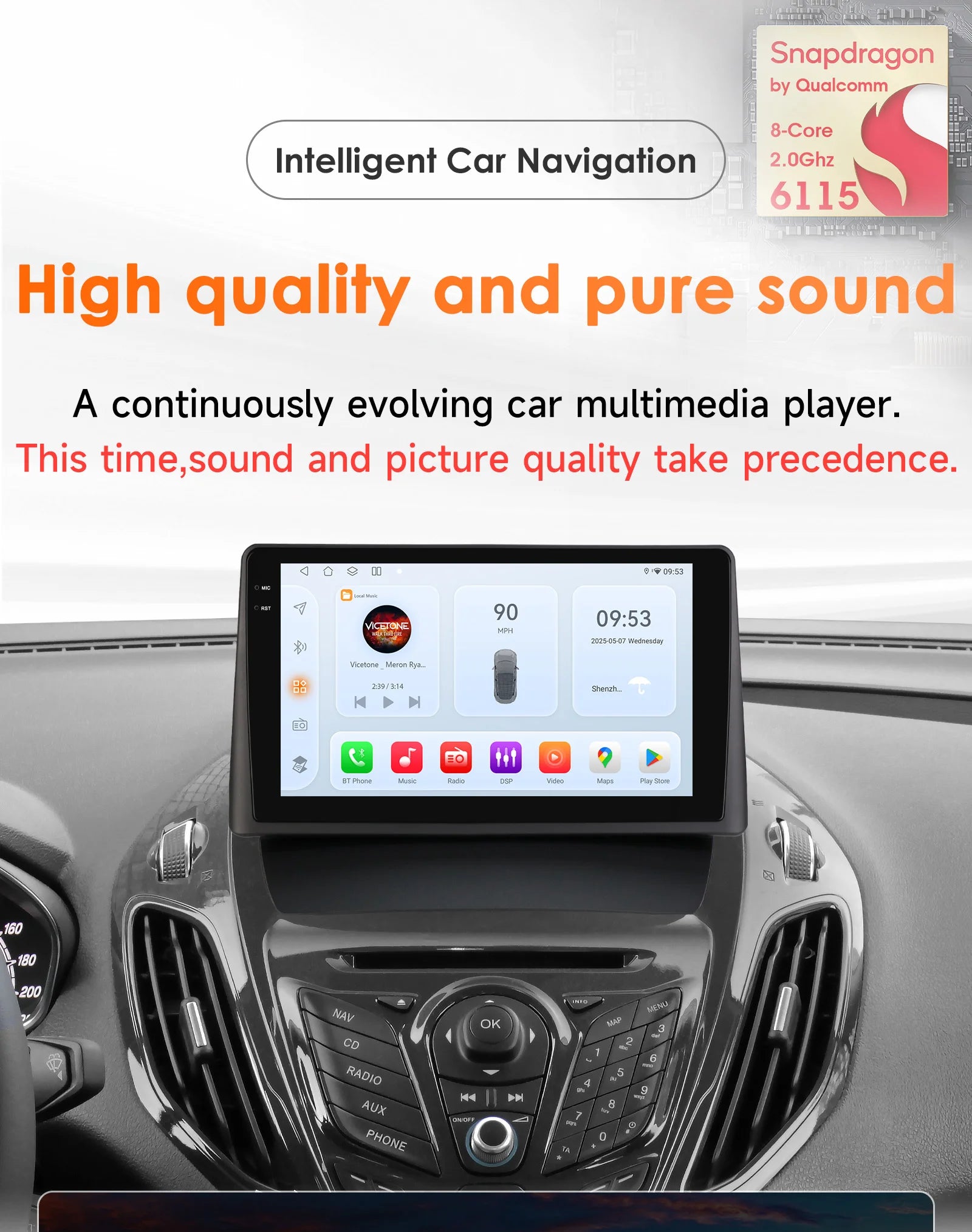 9"Android 14 Car multimedia player for Ford Transit Tourneo Courier 2013 - 2021 Carplay An